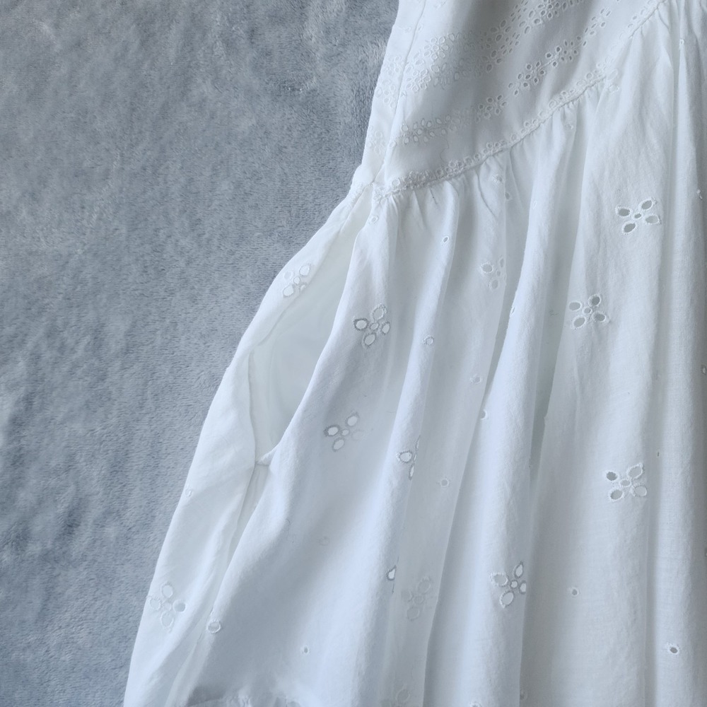 Madewell Dress Size 8 Eyelet Lace Flutter White Cotton Pockets Voile Mini NWT - Picture 7 of 12